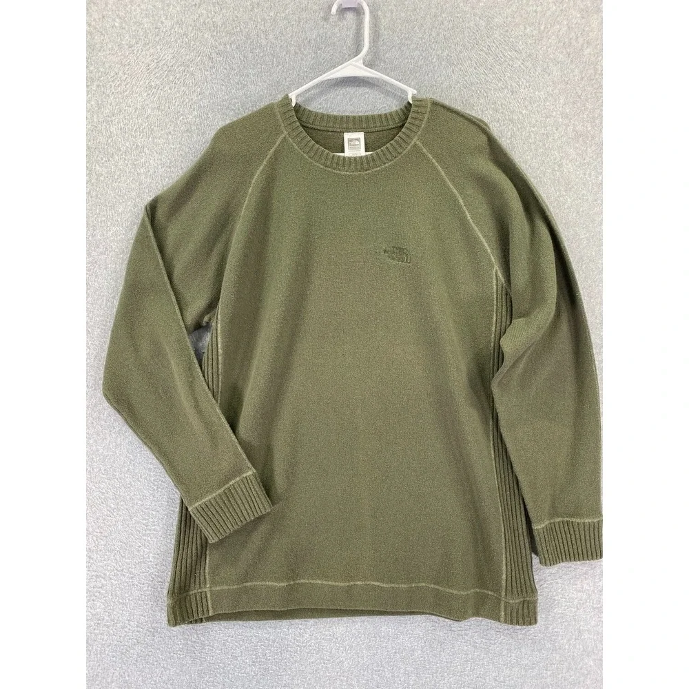 The North Face Sweater Mens XL Green Wool Cotton Blend Knit Pullover Long Sleeve